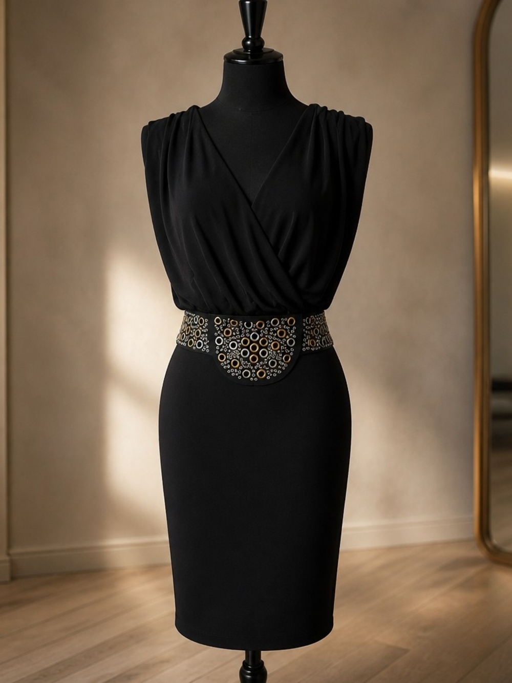 HAUTE HIPPIE Black Draped Crisscross Metal Grommet Mini Dress Silk Size S
